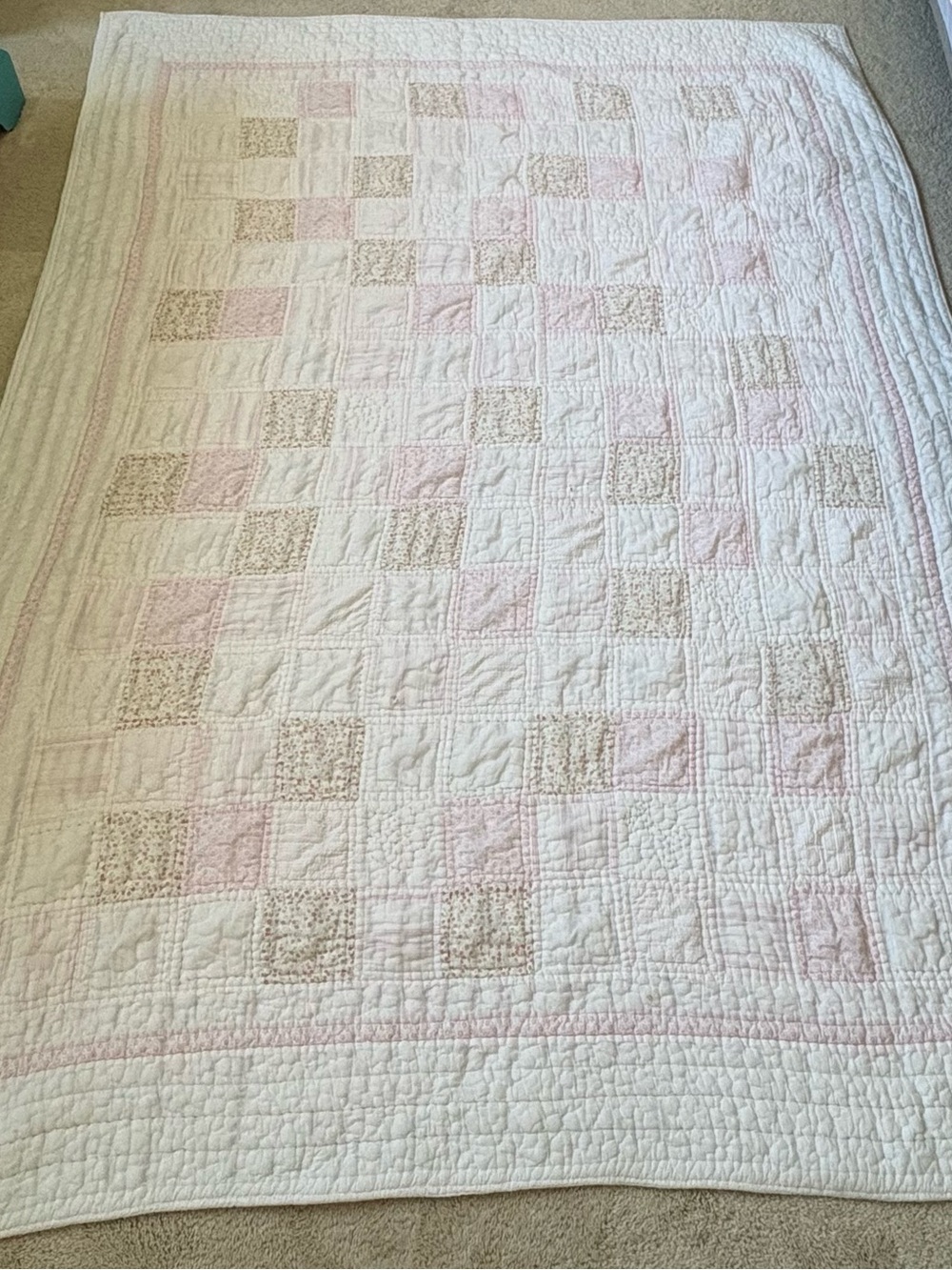 Pottery Barn Kids Pink & White Patchwork Twin Quilt & Pillowcase Set